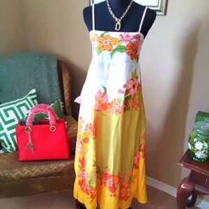 Charlott Green Floral Maxi Dress with Yellow and Pink Accents